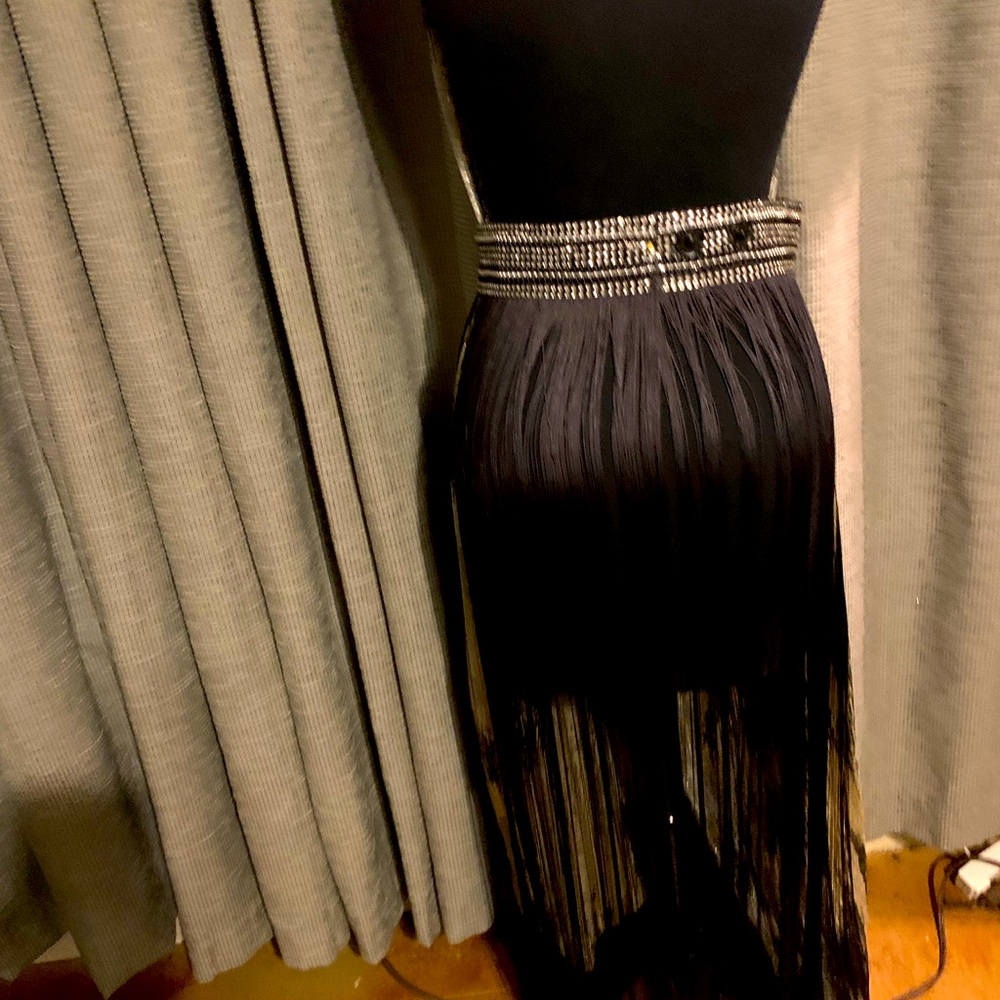 Fringe rhinestone detachable skirt